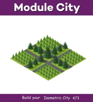 Isometric 3d park with a green tree of summer Ilustração Stock