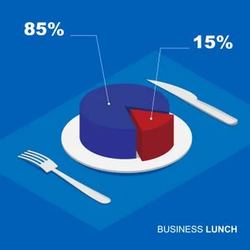 Isometric 3d pie chart on plate - business lunch Stock Illustration