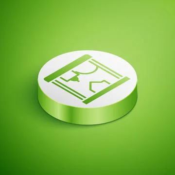 Isometric 3D printer icon isolated on green background. White circle button Stock Illustration