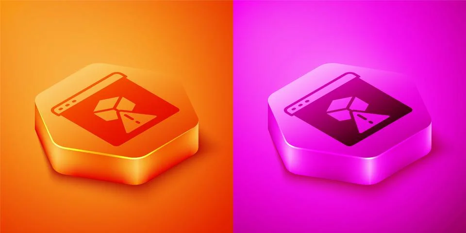 Isometric 3D printer icon isolated on orange and pink background. 3d printing Stock Illustration