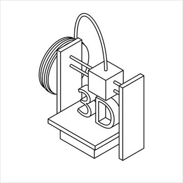 Isometric 3D Printer. Outline Icon. Vector Illustration. Illustrazione stock