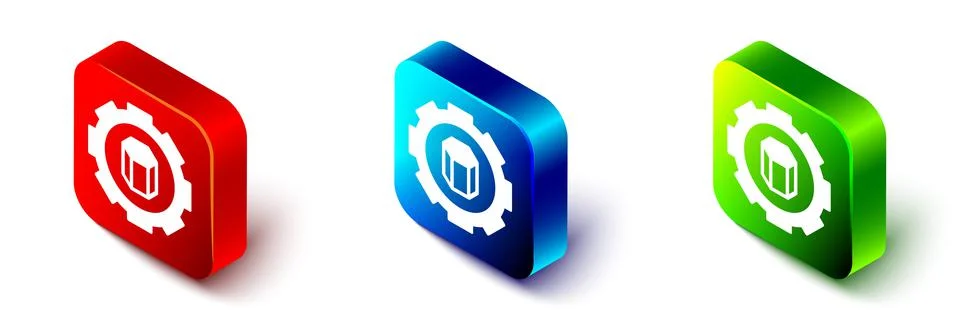 Isometric 3D printer setting icon isolated on white background. 3d printing. Red Illustrazione stock