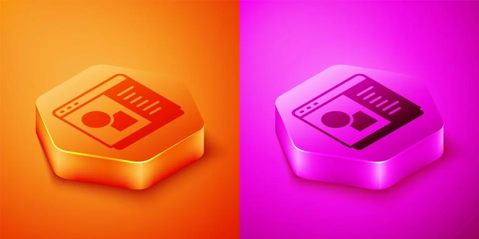 Isometric 3D printer software icon isolated on orange and pink background. 3d Stock Illustration