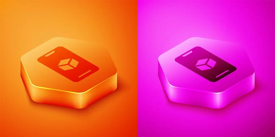 Isometric 3D printer software icon isolated on orange and pink background. 3d Stock Illustration