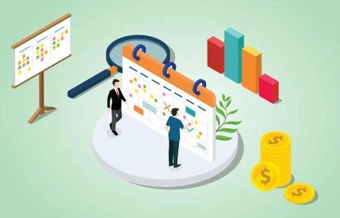 Isometric 3d project management concept with business calendar and todo list  Stock Illustration