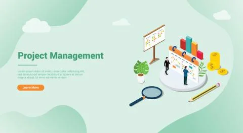 Isometric 3d project management concept for website template banner homepage  Stock Illustration