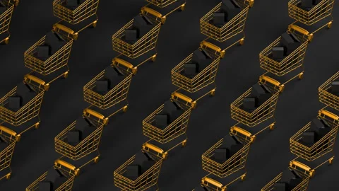 Isometric 3d render animation of rotating shopping carts pattern. Stock Footage 289560061