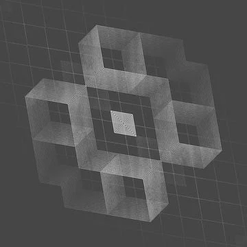 Isometric 3D rendering knot of intertwining lines with glowing core 스톡 일러스트