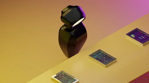 Isometric 3D Robot Render Closeup. Ai Data processing. Artificial Stock Footage 152412740