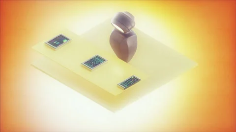 Isometric 3D Robot Render Closeup. Ai Data processing. Artificial Stock Footage 152471728