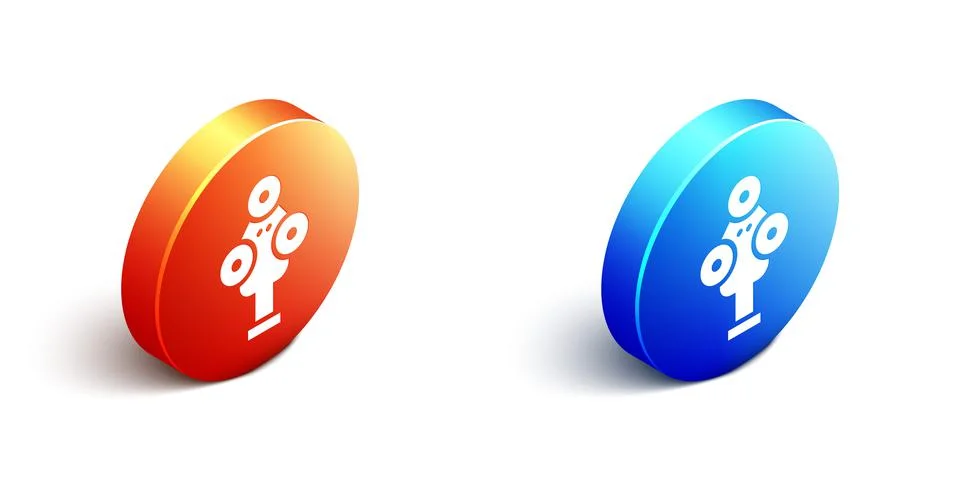 Isometric 3D scanner icon isolated on white background. Orange and blue circle Stock Illustration