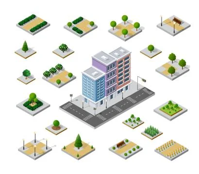 Isometric 3D set park Stock Illustration