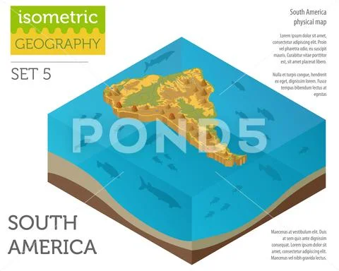 Isometric 3d South America physical map elements. Build your own geography in Stock Illustration