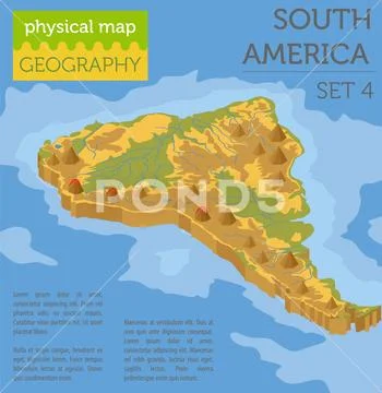 Isometric 3d South America physical map elements. Build your own geography in Stock Illustration