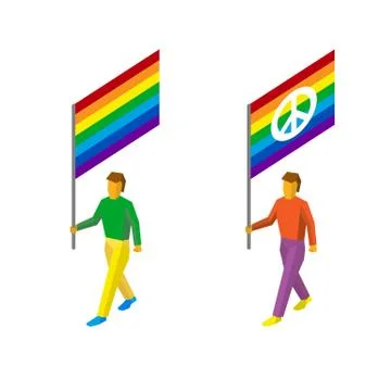 Isometric 3d standard bearers with rainbow LGBT flags 스톡 일러스트