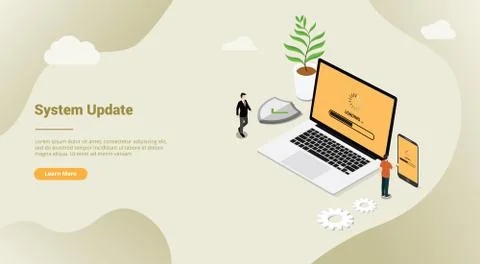 Isometric 3d system update security patch concept with laptop and smartphone  Stock Illustration