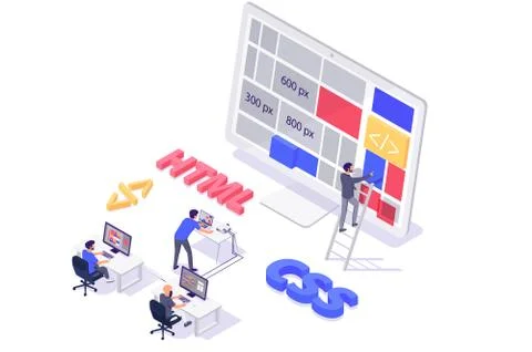 Isometric 3d teamwork building and do layout new modern site. イラスト素材