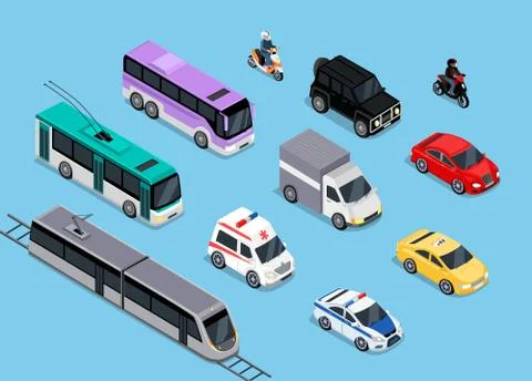 Isometric 3d Transport Set Flat Design Stock Illustration