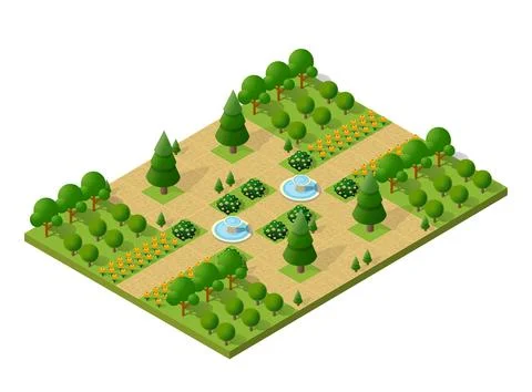 Isometric 3d trees forest camping nature elements Stock Illustration