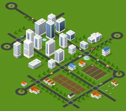 Isometric 3d trees forest nature elements green background Stock Illustration