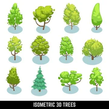 Isometric 3D trees, landscape elements. Vector set Illustrazione stock