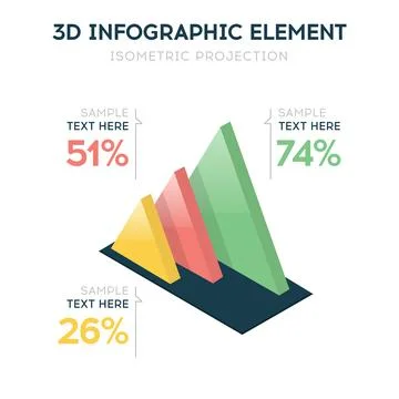 Isometric 3D vector chart, triangle pyramid diagram Stock Illustration