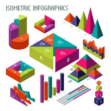Isometric 3d vector diagrams and graphs for your information infographic and Stock Illustration