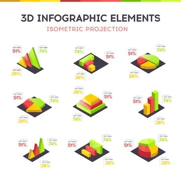 Isometric 3D vector graphs and charts collection Stock Illustration