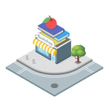 Isometric 3d vector illustration of book shop. Stock Illustration