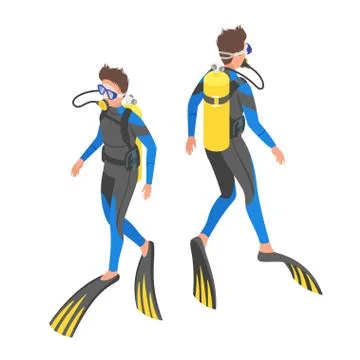 Isometric 3d vector illustration of diver. Stock Illustration