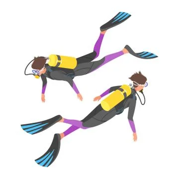 Isometric 3d vector illustration of diver. Stock Illustration