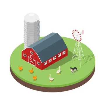 Isometric 3d vector illustration of farm. Stock Illustration