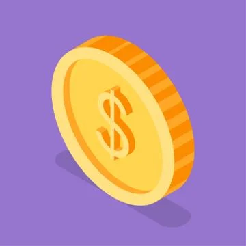 Isometric 3d vector illustration of golden coin. Stock Illustration