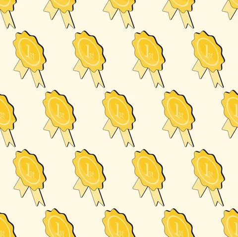 Isometric 3d vector illustration. Rosette winner award medal seamless pattern Stock Illustration