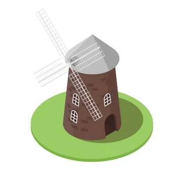 Isometric 3d vector illustration of windmill. Stock Illustration