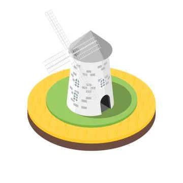 Isometric 3d vector illustration of windmill in the wheat Illustrazione stock