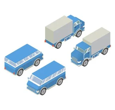Isometric 3d vector with the image of cargo truck.Van delivery. Stock Illustration