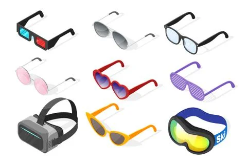 Isometric 3d vector set of glasses. Stock Illustration