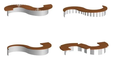 Isometric 3d vector, set of original semicircular park and garden benches Stock Illustration