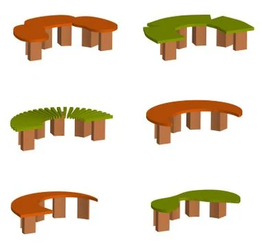 Isometric 3d vector, set of original multi-colored park and garden benches Ilustração Stock
