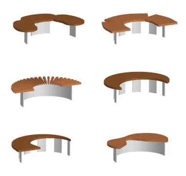 Isometric 3d vector, set of original park and garden benches on a transparent Ilustração Stock