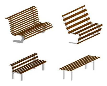 Isometric 3d vector, set of park and garden benches on a transparent back Ilustração Stock