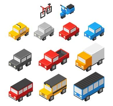 Isometric 3d vehicles set Stock Illustration