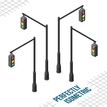 Isometric 4 Hanging Traffic Lights Ilustración de archivo