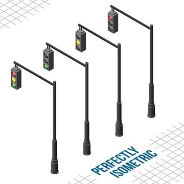 Isometric 4 Left Facing Hanging Traffic Lights Ilustración de archivo