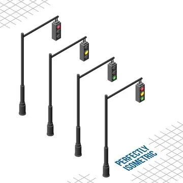 Isometric 4 Right Facing Hanging Traffic Lights Ilustración de archivo