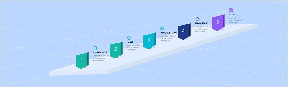 Isometric 5 Step Business Process Timeline showing Project Roadmap Stock Illustration