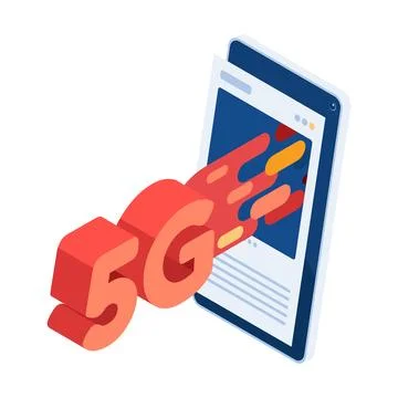 Isometric 5G high Speed Network Come Out From Social Media Stock Illustration