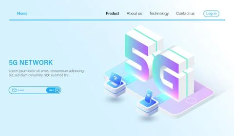 Isometric 5G mobile network wireless systems and internet vector illustration Stock Illustration