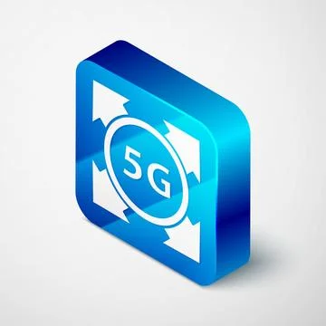 Isometric 5G new wireless internet wifi connection icon isolated on grey back Stock Illustration
